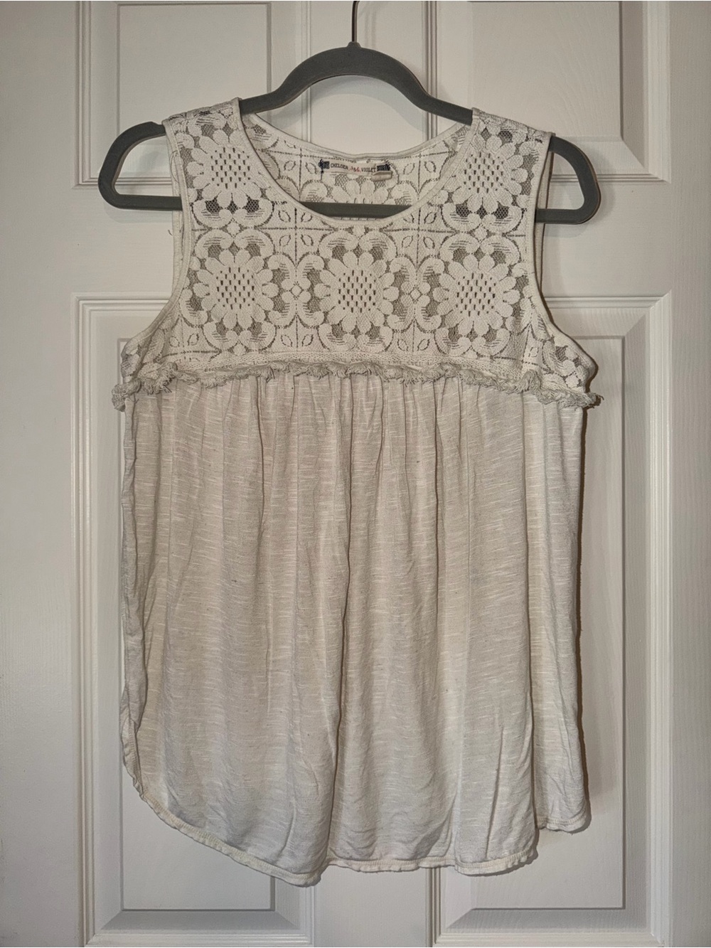 Chelsea & Violet Cream Crochet-Yoke Sleeveless Top